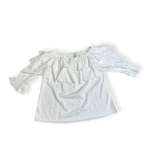 Byinns Women's White Off-Shoulder Ruffle Long-Sleeve Blouses Medium